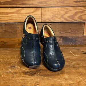 New Unstructured Blue Leather Slip-Ons 7.5